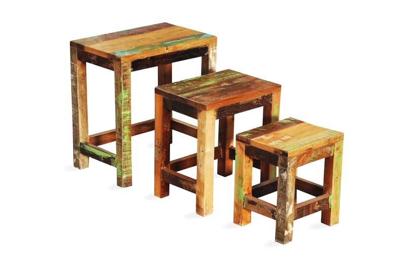 Satsbord set 3 delar vintage återvunnet trä - Brun - Bord - Satsbord
