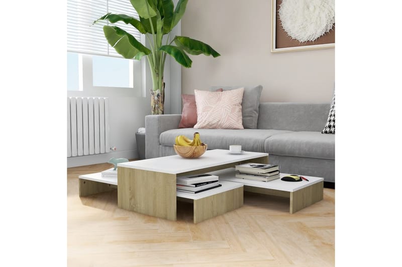 Satsbord vit och sonoma-ek 100x100x26,5 cm spånskiva - Vit - Möbler - Bord