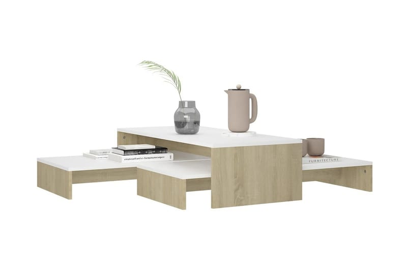 Satsbord vit och sonoma-ek 100x100x26,5 cm spånskiva - Vit - Möbler - Bord