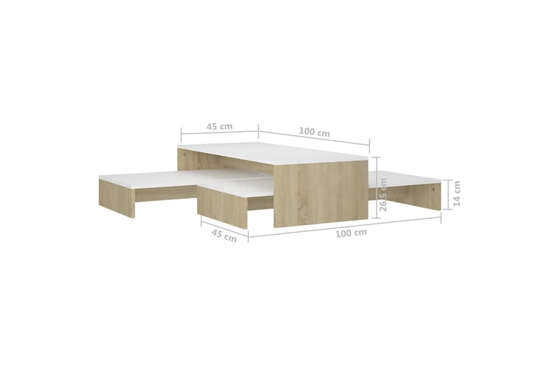 Satsbord vit och sonoma-ek 100x100x26,5 cm spånskiva - Vit - Möbler - Bord