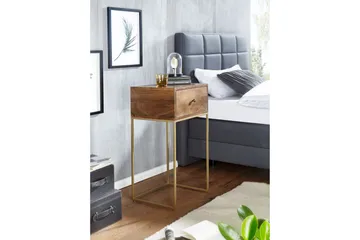 Seddik Sängbord 35 cm i Trä och Metall med Valnötsutseende, Förvaring med Låda - Mellanbrun - Möbler - Bord