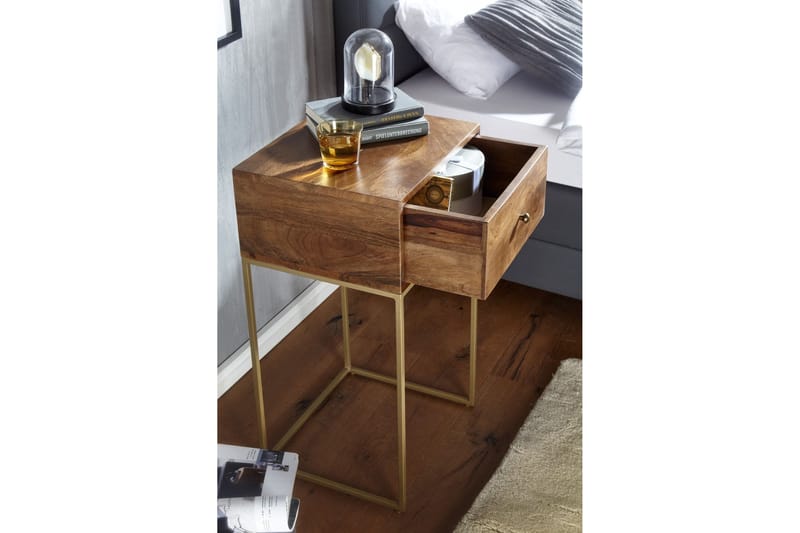 Seddik Sängbord 35 cm Rektangulär - Guld/Brun - Möbler - Bord