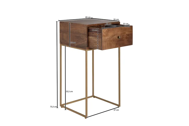Seddik Sängbord 35 cm Rektangulär - Guld/Brun - Möbler - Bord