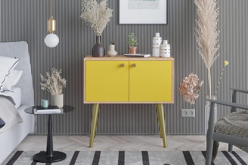 Sidobord 80 cm, Guld/Natur/Gul