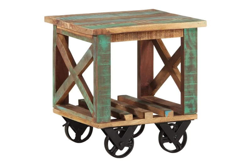 Sidobord med hjul 40x40x42 cm massivt återvunnet trä - Brun - Brickbord - Bord - Sidobord & lampbord