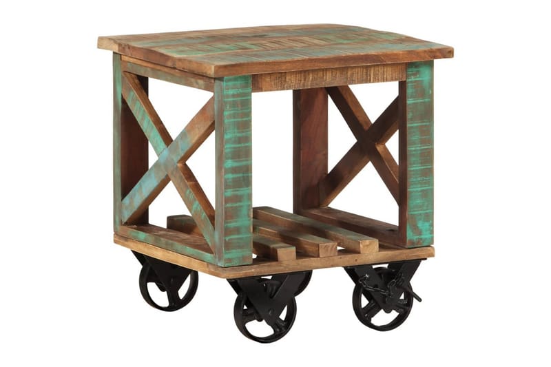 Sidobord med hjul 40x40x42 cm massivt återvunnet trä - Brun - Brickbord - Bord - Sidobord & lampbord