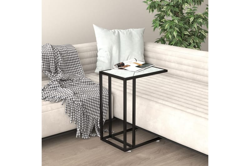 Sidobord till datorbord vit marmor 50x35x65 cm härdat glas - Vit - Möbler - Bord