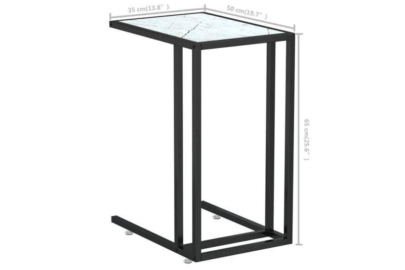 Sidobord till datorbord vit marmor 50x35x65 cm härdat glas - Vit - Möbler - Bord