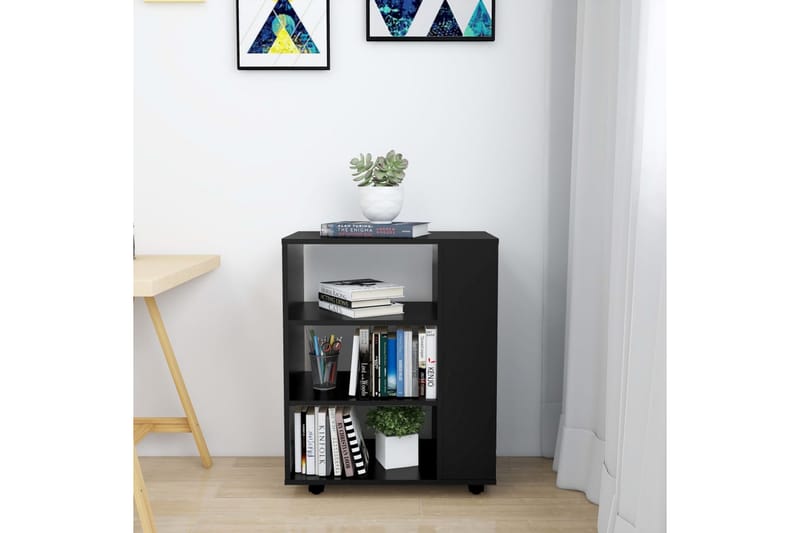 Skåp med hjul svart 60x35x75 cm spånskiva - Svart - Möbler - Bord