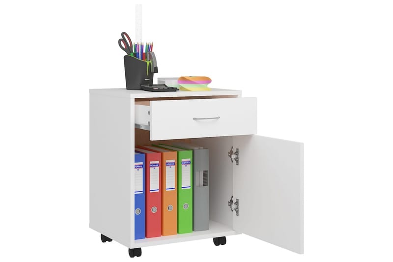 Skåp med hjul vit 45x38x54 cm spånskiva - Vit - Möbler - Bord