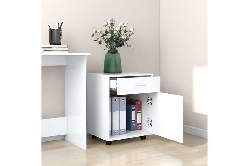 Skåp med hjul vit 45x38x54 cm spånskiva - Vit - Möbler - Bord