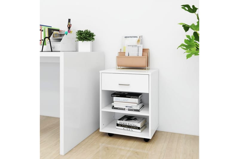 Skåp med hjul vit 46x36x59 cm spånskiva - Vit - Möbler - Bord