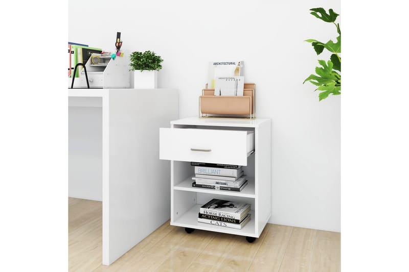 Skåp med hjul vit 46x36x59 cm spånskiva - Vit - Möbler - Bord