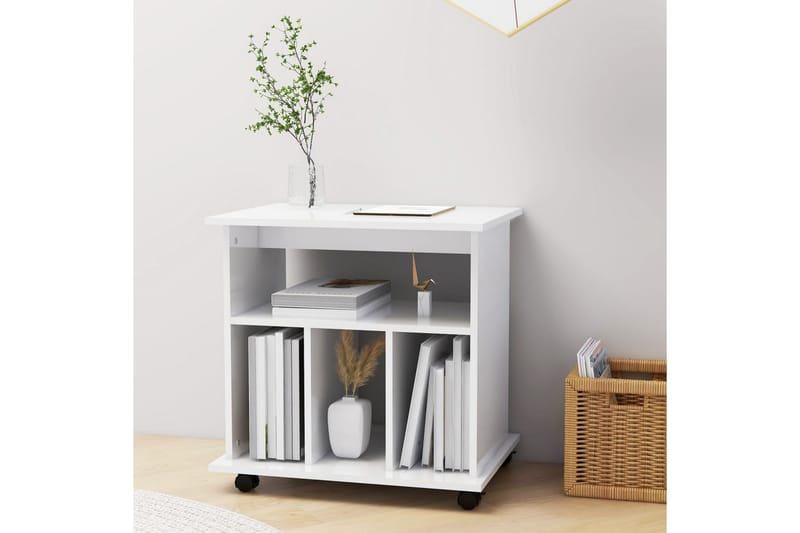 Skåp med hjul vit högglans 60x45x60 cm spånskiva - Vit - Möbler - Bord