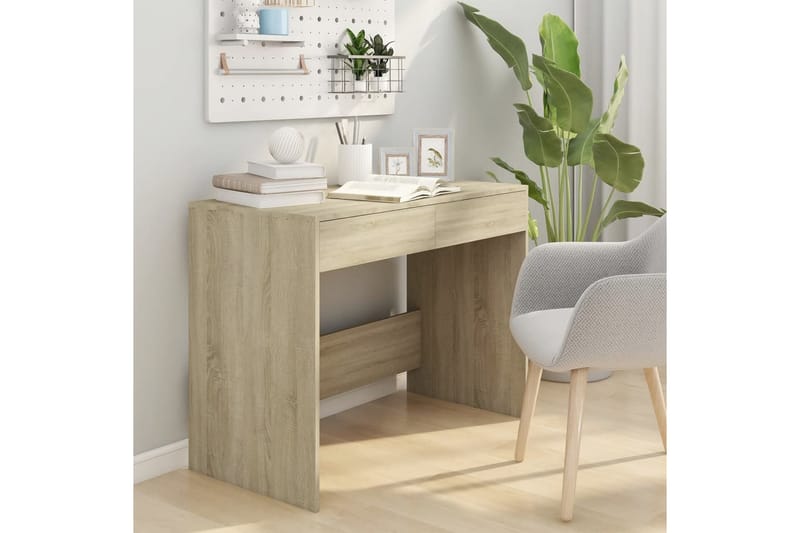 Skrivbord sonoma-ek 101x50x76,5 cm spånskiva - Beige - Möbler - Bord