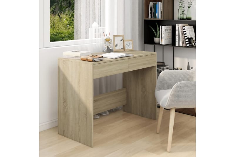 Skrivbord sonoma-ek 101x50x76,5 cm spånskiva - Beige - Möbler - Bord
