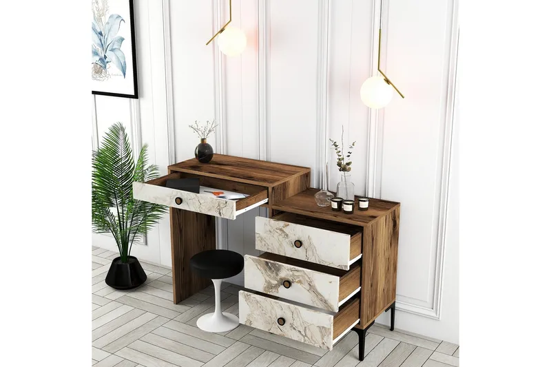 Ameias Sminkbord 124x84,7 cm Brun/Vit - Hanah Home - Möbler - Bord - Sminkbord