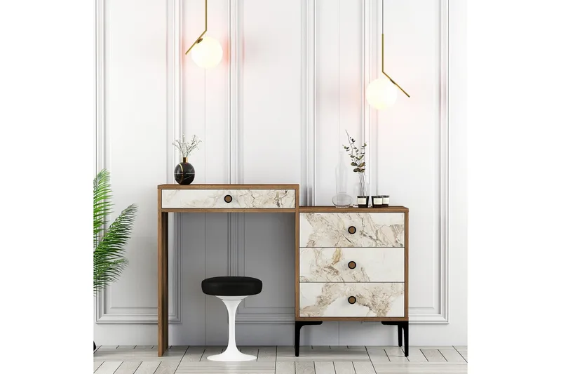 Ameias Sminkbord 124x84,7 cm Brun/Vit - Hanah Home - Möbler - Bord - Sminkbord