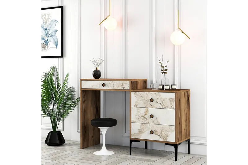 Ameias Sminkbord 124x84,7 cm Brun/Vit - Hanah Home - Möbler - Bord - Sminkbord