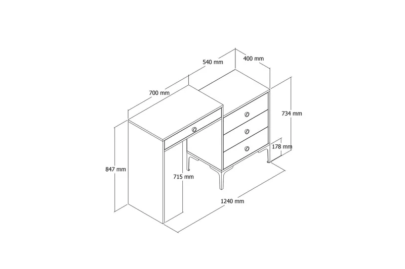 Ameias Sminkbord 124x84,7 cm Vit - Hanah Home - Möbler - Bord - Sminkbord