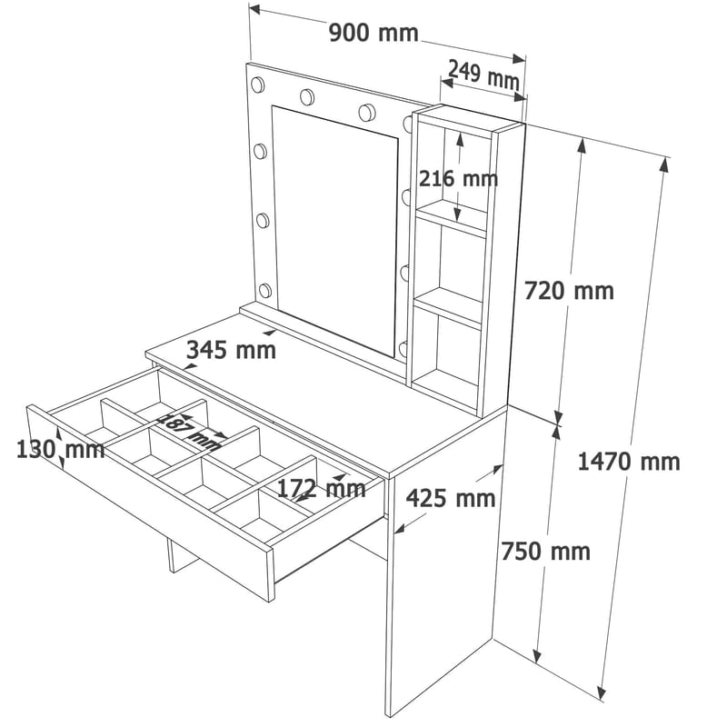 Darrowe Sminkbord 80x147x42,5 cm - Vit - Möbler - Bord - Sminkbord
