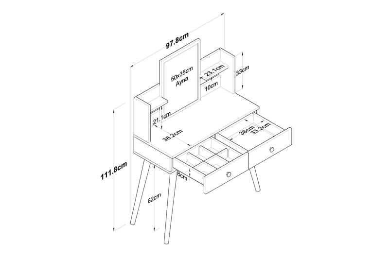 Junji Sminkbord 89,8x111,8 cm Vit - Hanah Home - Möbler - Bord - Sminkbord