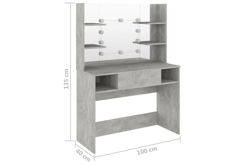 Sminkbord med LED-belysning 100x40x135 cm MDF betonggrå - Grå - Möbler - Bord
