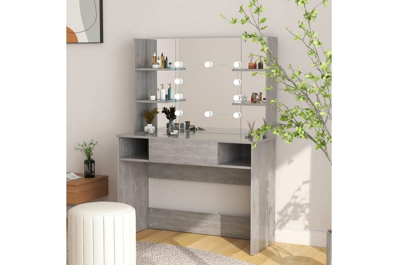 Sminkbord med LED-belysning 100x40x135 cm MDF betonggrå - Grå - Möbler - Bord