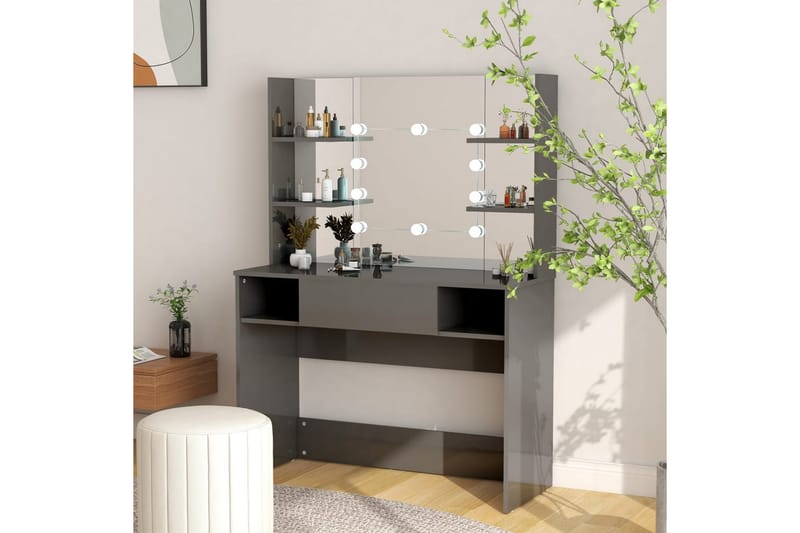 Sminkbord med LED-belysning 100x40x135 cm MDF grå - Grå - Möbler - Bord