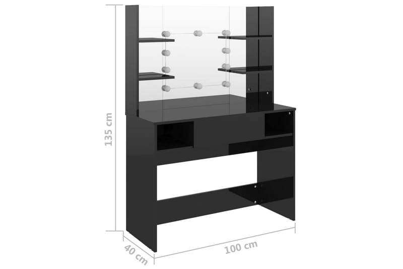 Sminkbord med LED-belysning 100x40x135 cm MDF svart glänsand - Svart - Bord - Sminkbord