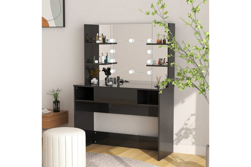 Sminkbord med LED-belysning 100x40x135 cm MDF svart glänsand - Svart - Möbler - Bord