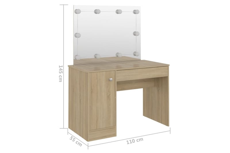 Sminkbord med LED-belysning 110x55x145 cm MDF ek - Brun - Möbler - Bord