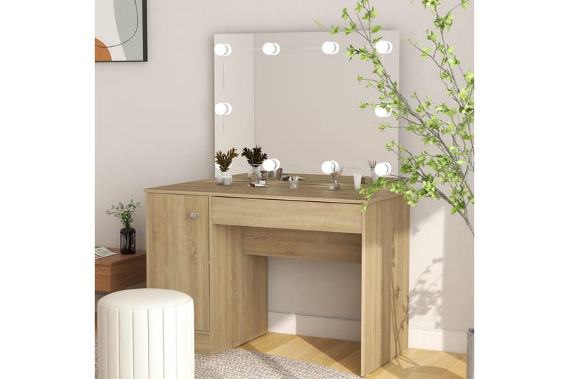 Sminkbord med LED-belysning 110x55x145 cm MDF ek - Brun - Möbler - Bord