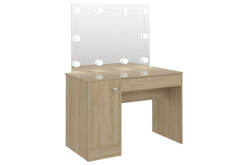Sminkbord med LED-belysning 110x55x145 cm MDF ek - Brun - Möbler - Bord
