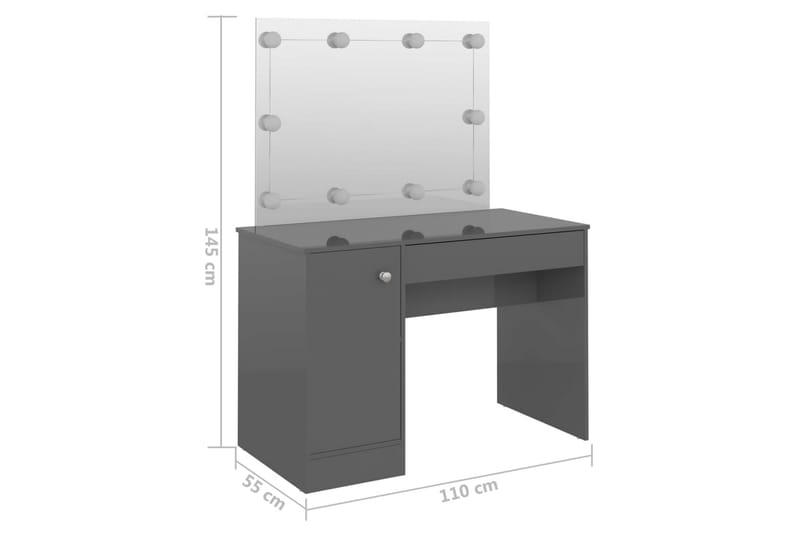 Sminkbord med LED-belysning 110x55x145 cm MDF glänsande grå - Grå - Möbler - Bord