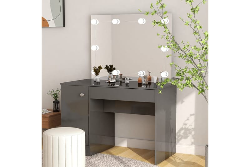 Sminkbord med LED-belysning 110x55x145 cm MDF glänsande grå - Grå - Möbler - Bord