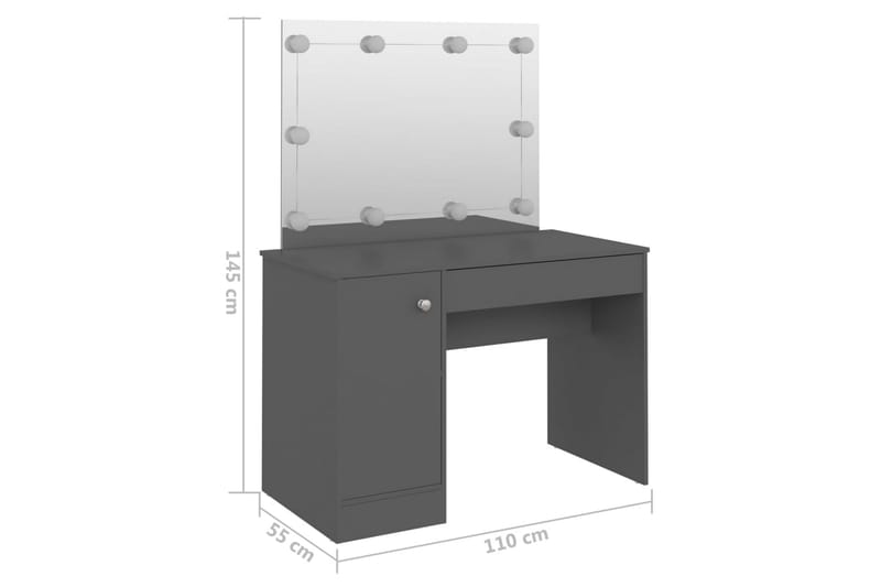 Sminkbord med LED-belysning 110x55x145 cm MDF grå - Grå - Bord - Sminkbord