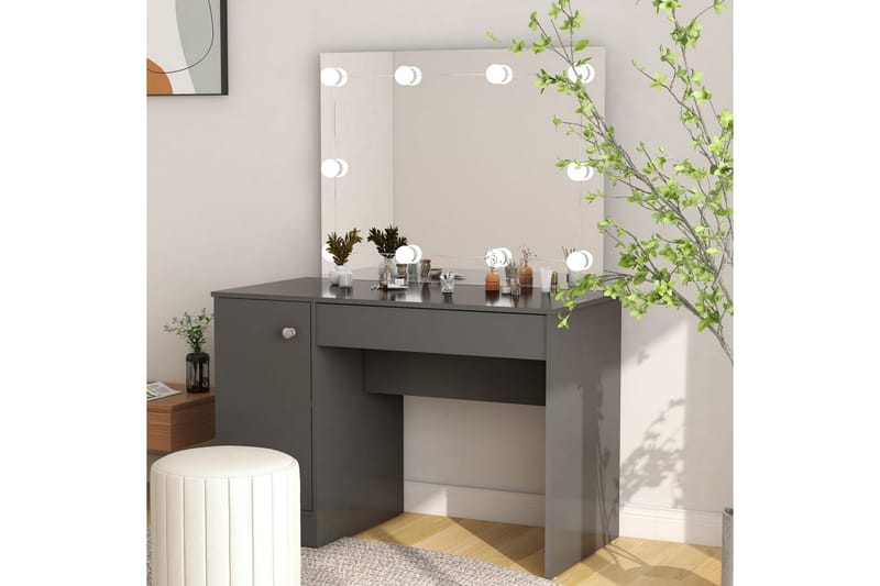 Sminkbord med LED-belysning 110x55x145 cm MDF grå - Grå - Möbler - Bord