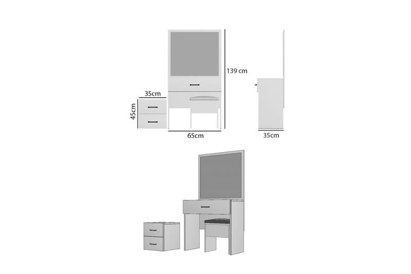 SMINKBORD 93x139 cm Vit - Spegelbord barn - Sminkbord barn - Bord - Sminkbord