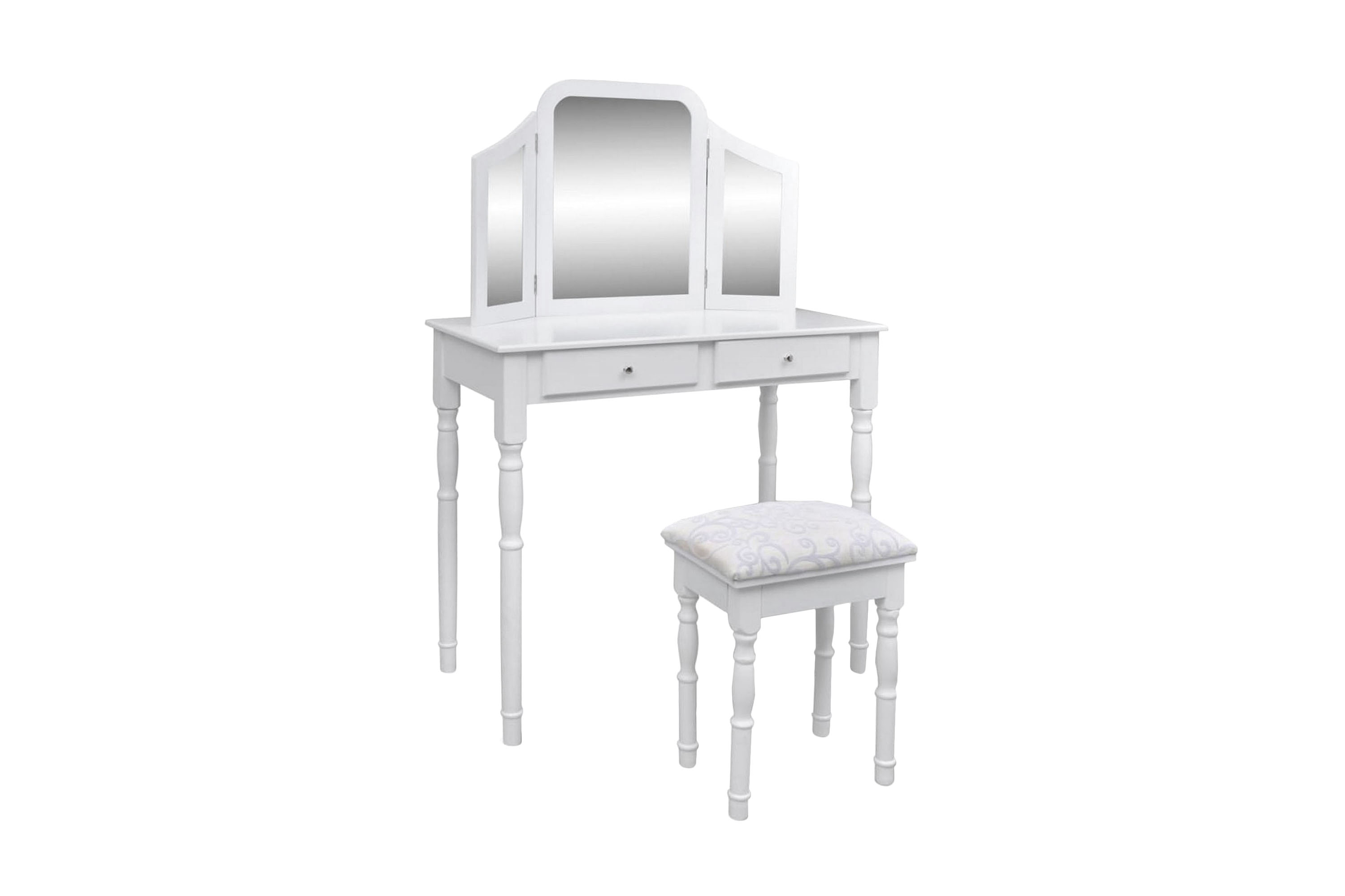Sminkbord med 3-i-1 spegel och pall 2 lådor vit – Vit