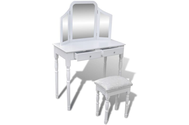 Sminkbord med 3-i-1 spegel och pall 2 lådor vit - Vit - Bord - Sminkbord