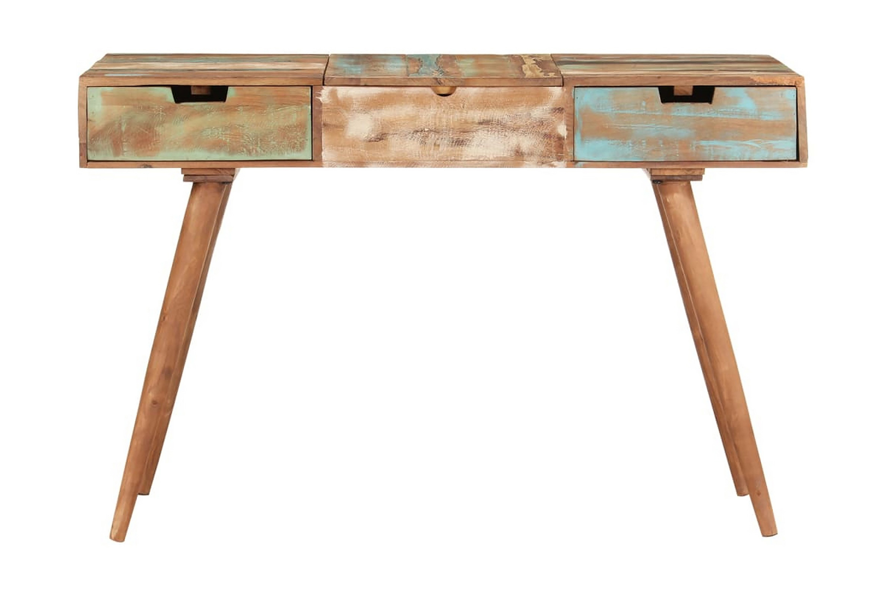 Sminkbord med spegel 112x45x76 cm massivt återvunnet trä – Brun