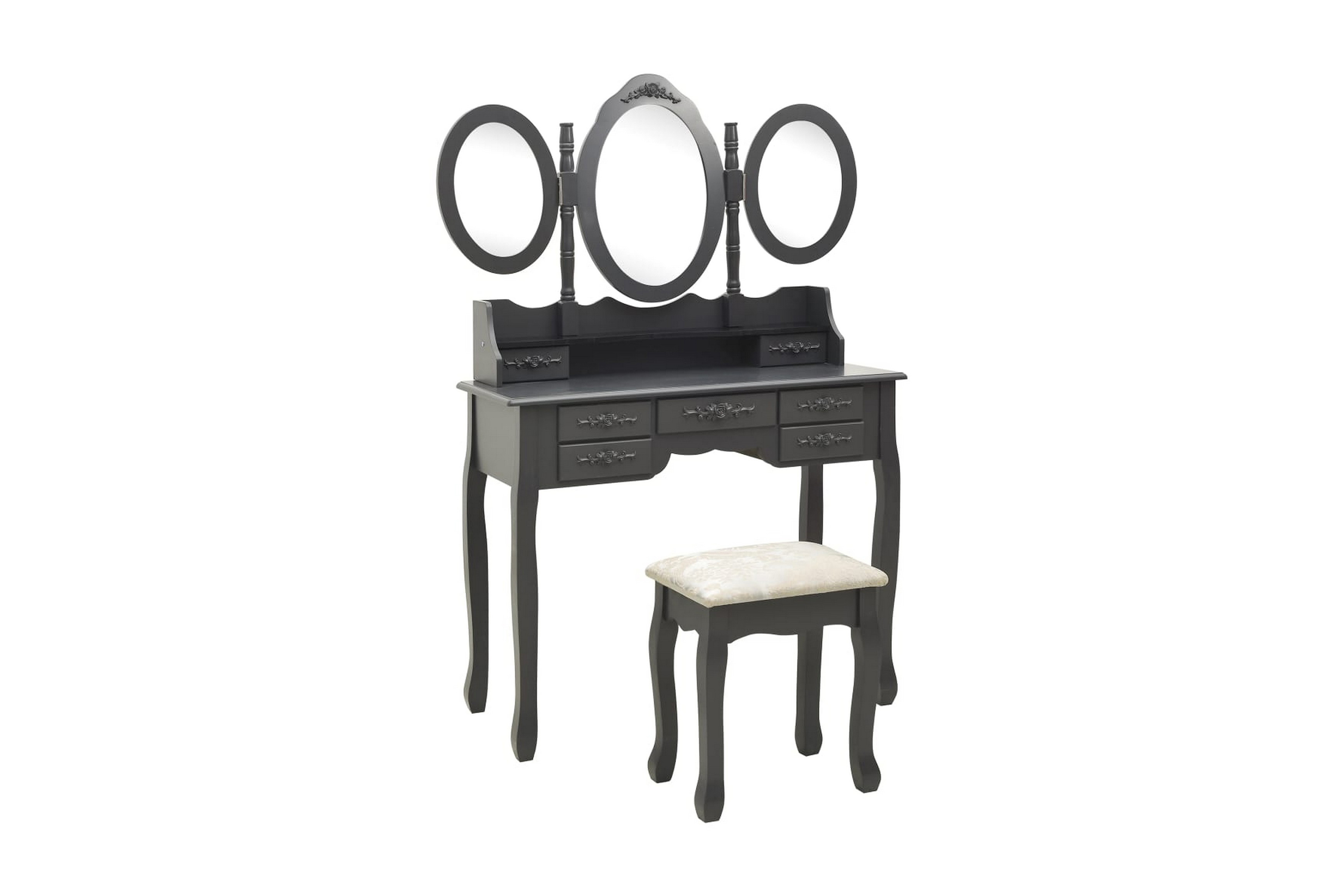 Sminkbord med pall och 3 speglar grå – Grå