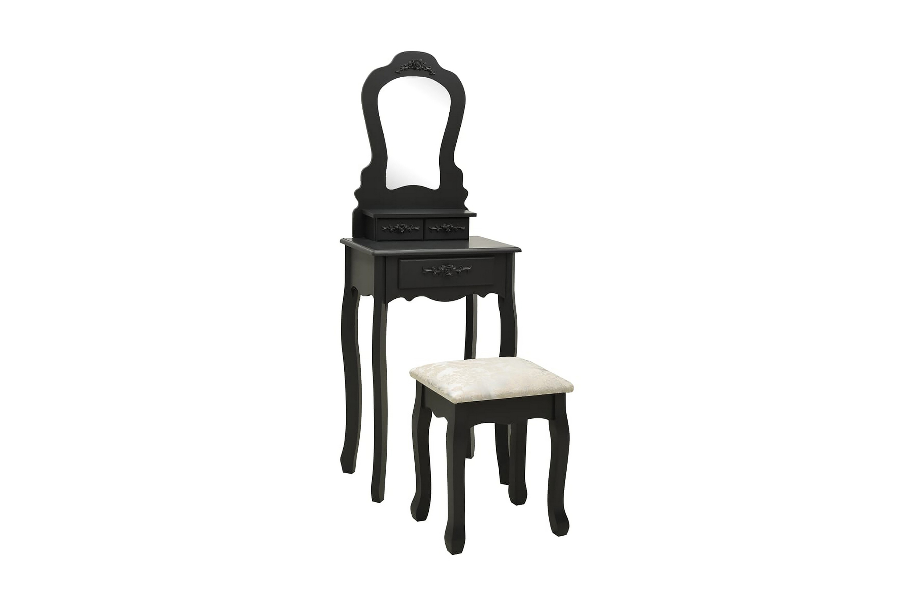 Sminkbord med pall svart 50x59x136 cm paulowniaträ – Svart