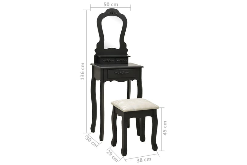 Sminkbord med pall svart 50x59x136 cm paulowniaträ - Svart - Bord - Sminkbord