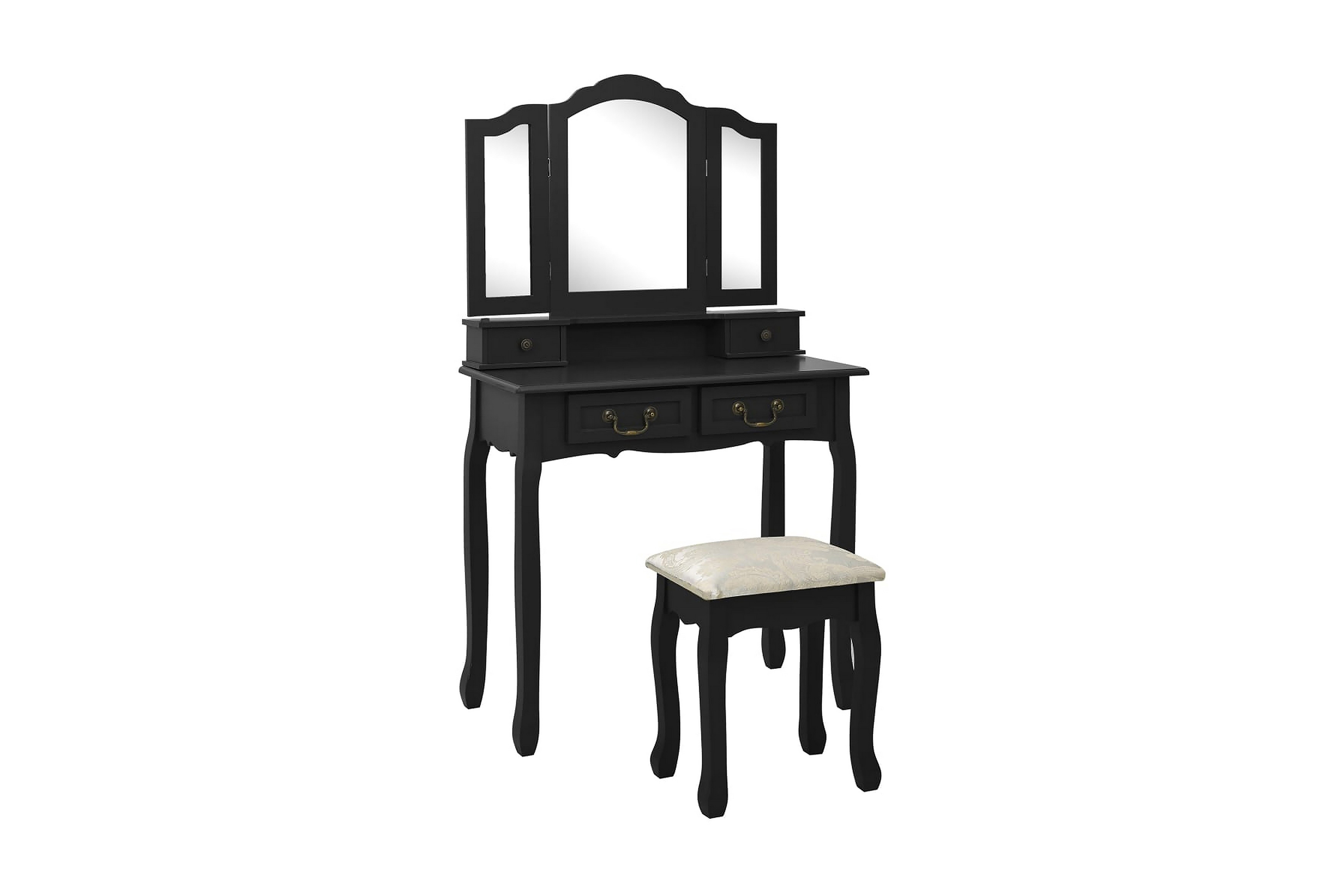 Sminkbord med pall svart 80x69x141 cm paulowniaträ – Svart