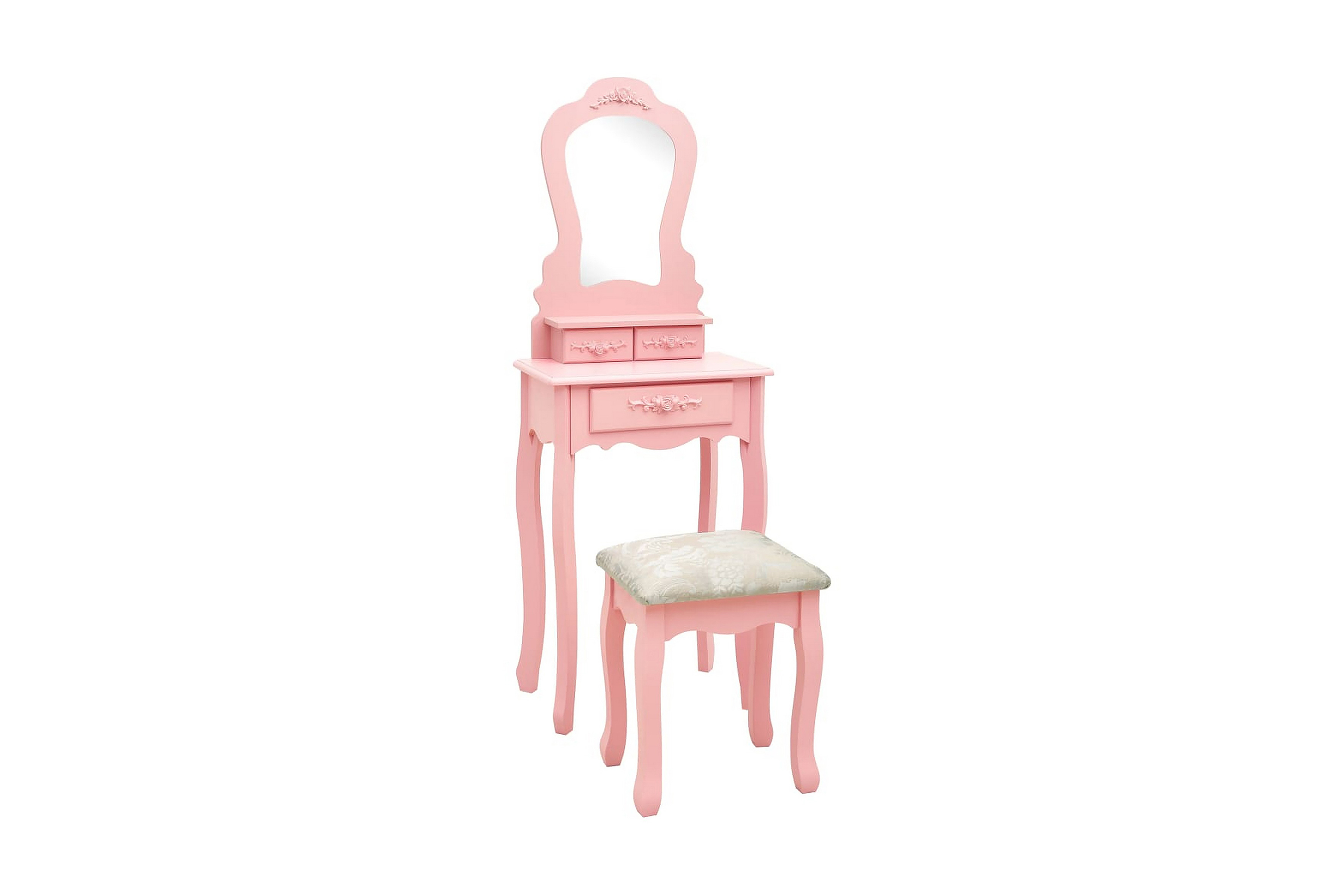 Sminkbord med pall rosa 50x59x136 cm paulowniaträ – Rosa