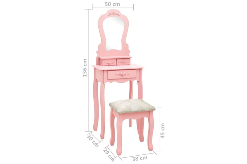 Sminkbord med pall rosa 50x59x136 cm paulowniaträ - Rosa - Möbler - Bord - Sminkbord