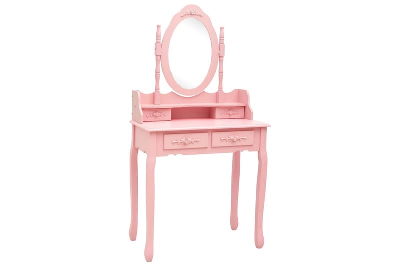 Sminkbord med pall rosa 75x69x140 cm paulowniaträ - Rosa - Möbler - Bord - Sminkbord