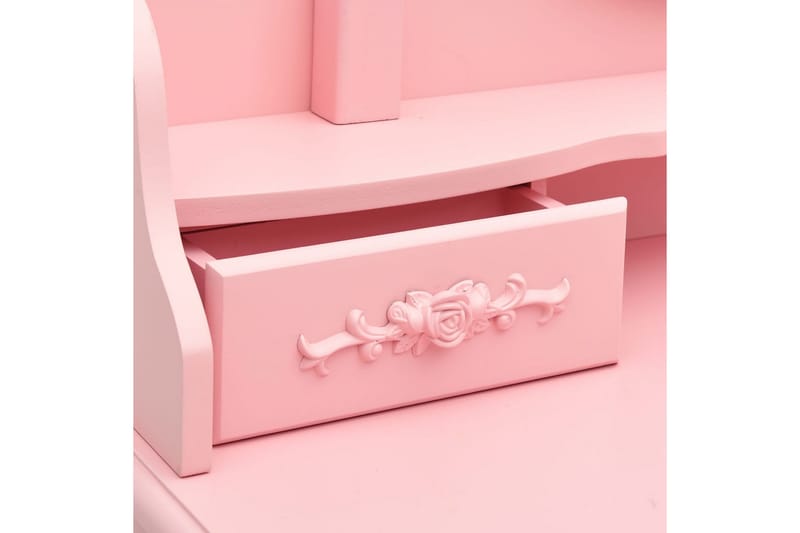 Sminkbord med pall rosa 75x69x140 cm paulowniaträ - Rosa - Möbler - Bord - Sminkbord